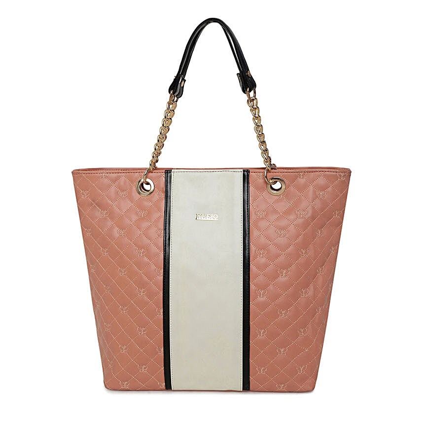 KLEIO Pretty Quilted Tote Handbag- Peach