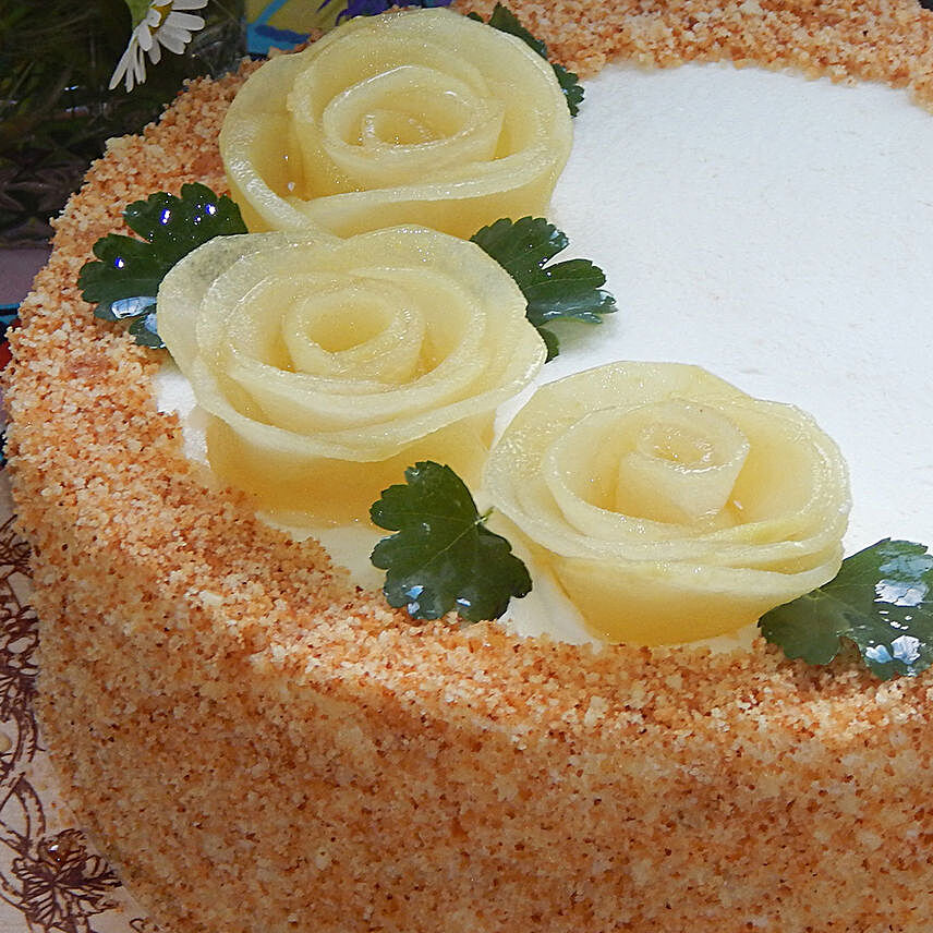 Roses On Top Pineapple Designer Cake Half Kg Eggless