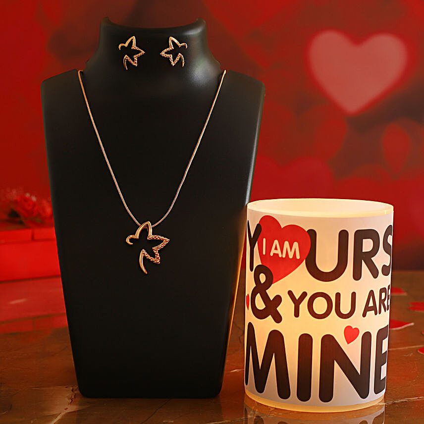 Cute Love Quote Hollow Candle & Pretty Necklace Set