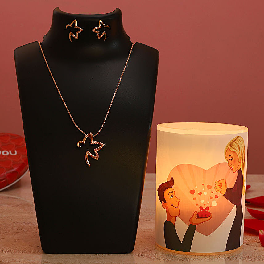 Propose Day Hollow Candle & Pretty Necklace Set