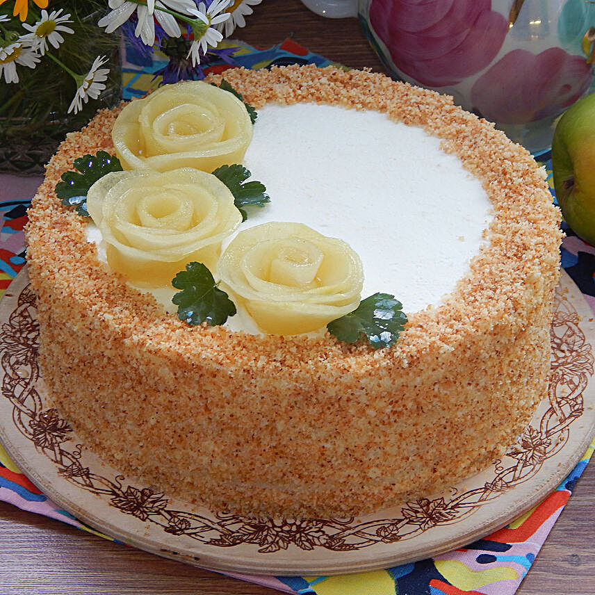 Roses On Top Pineapple Designer Cake:Flavourful Pineapple Cakes