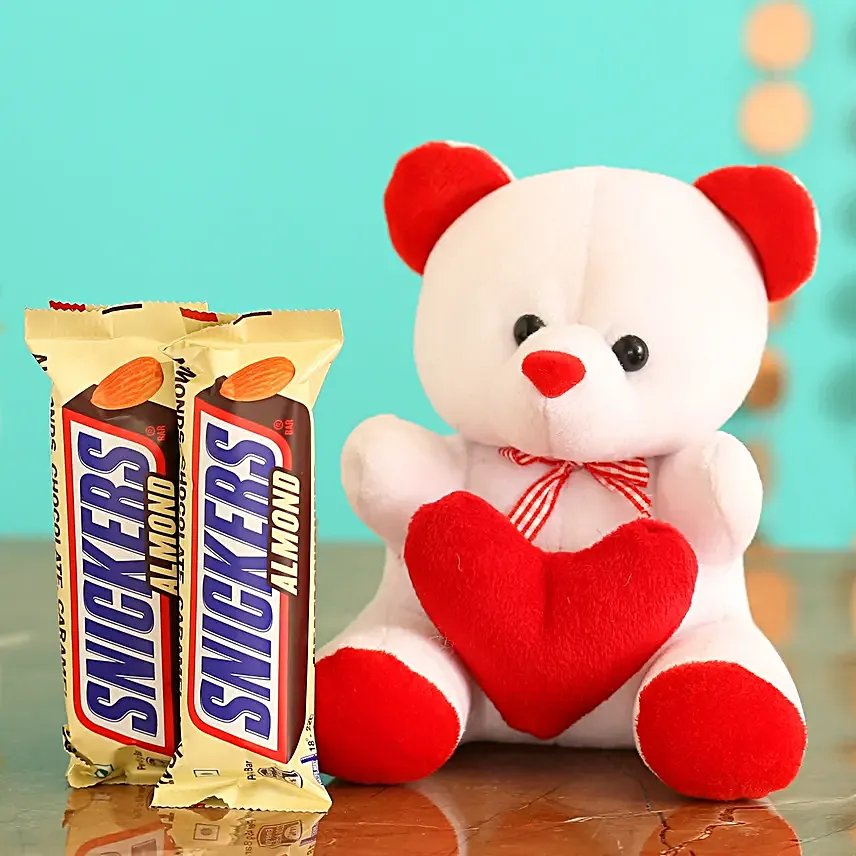 Snickers Chocolates With Red & White Teddy
