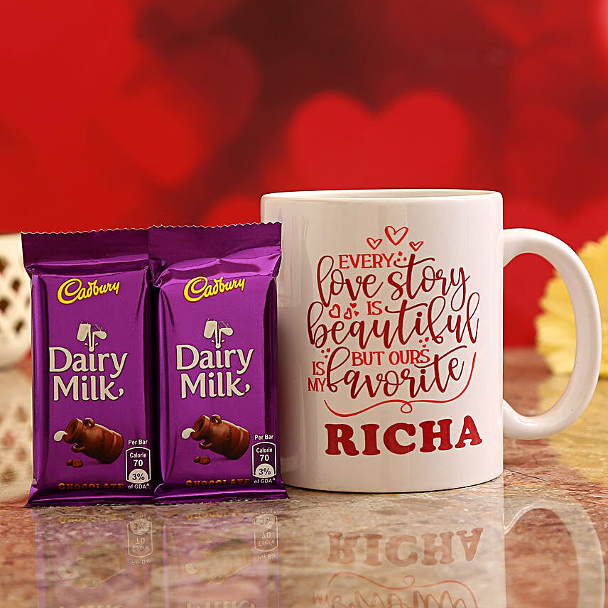 Personalised Name Valentine Quote Mug With Cadbury Dairy Milk