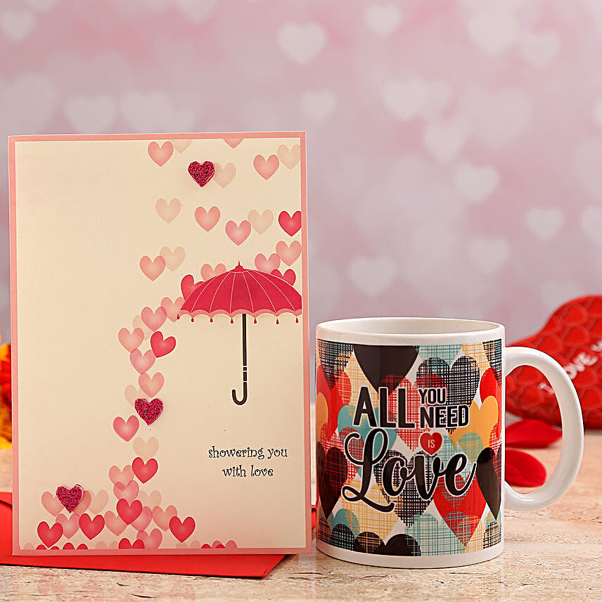 All You Need Is Love White Mug With Love Umbrella Card