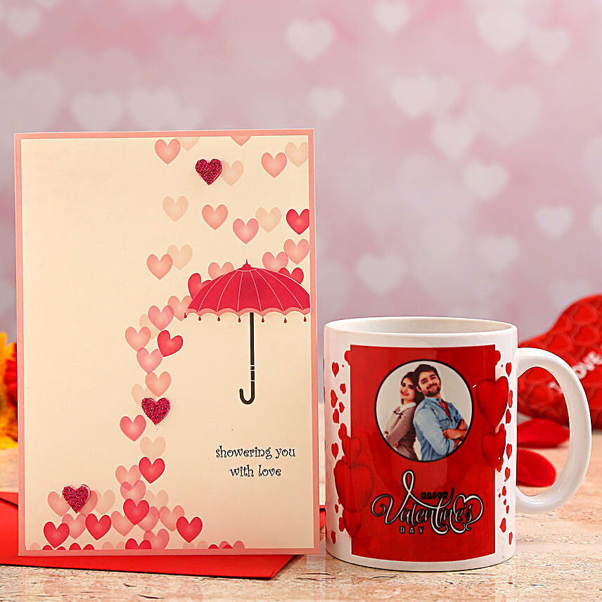 Personalised Couple Photo Cute Mug With Love Umbrella Card