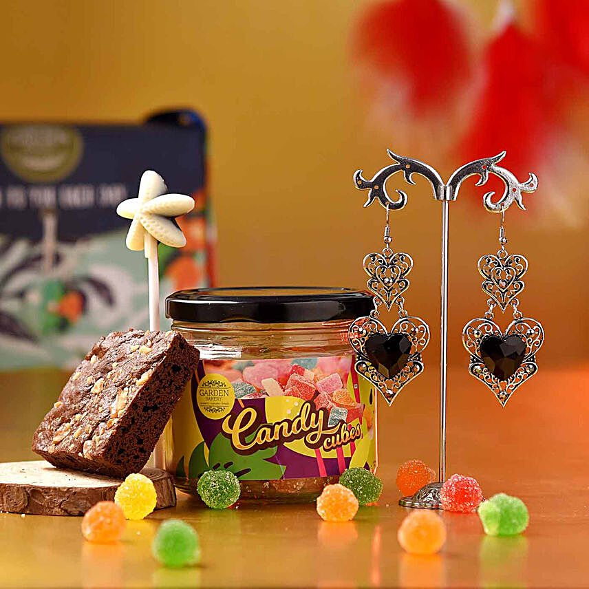 Candy Bar & Brownie With Black Heart Earrings