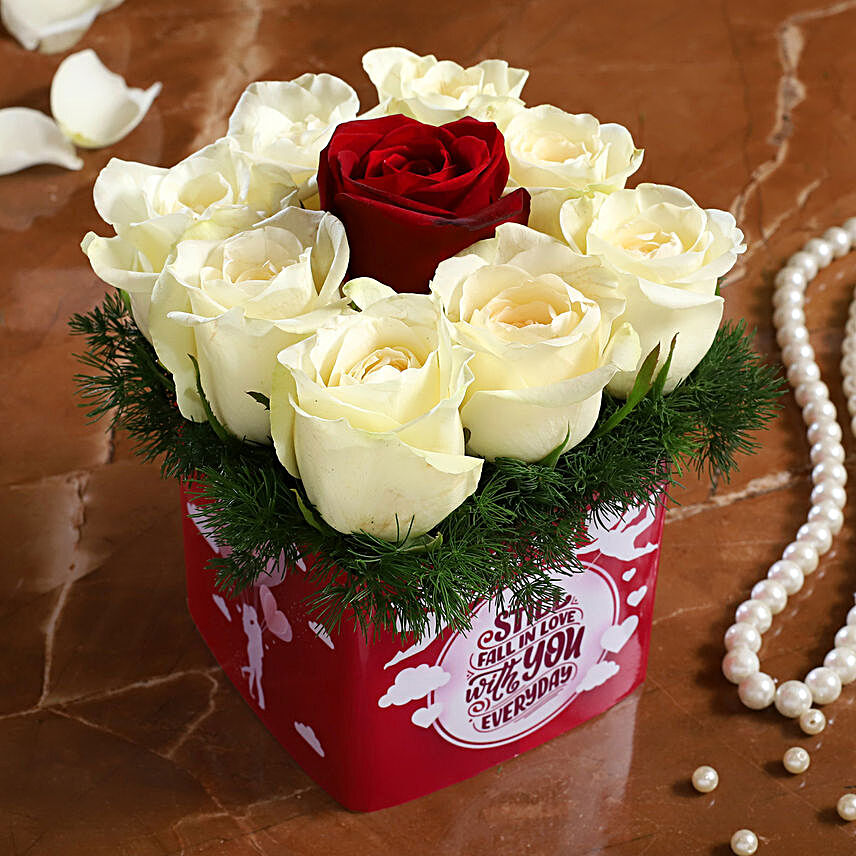 white rose in vase arrangement for vday:Mix Roses