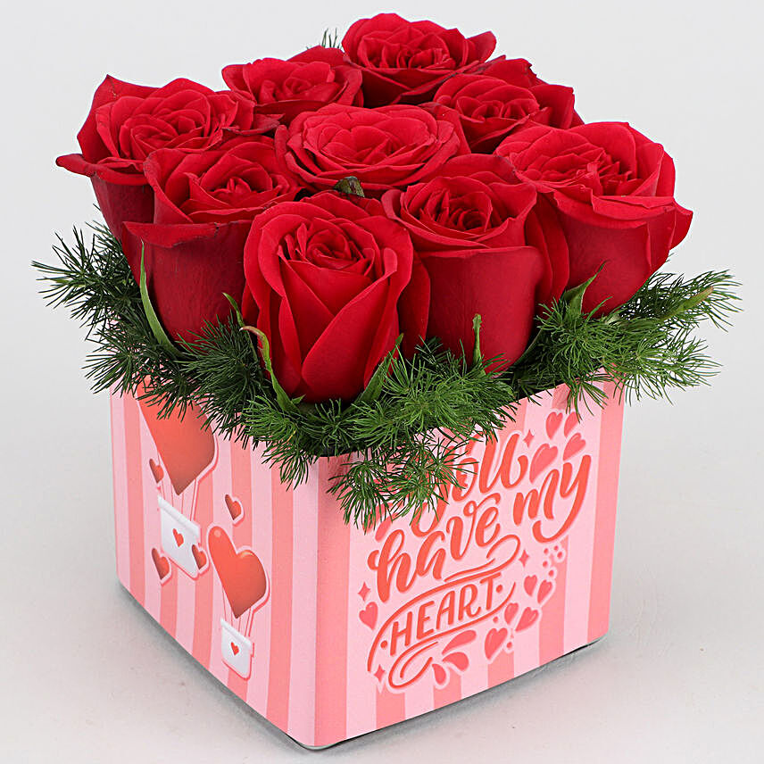 Bunch Of 9 Red Roses In You Have My Heart Sticker Vase