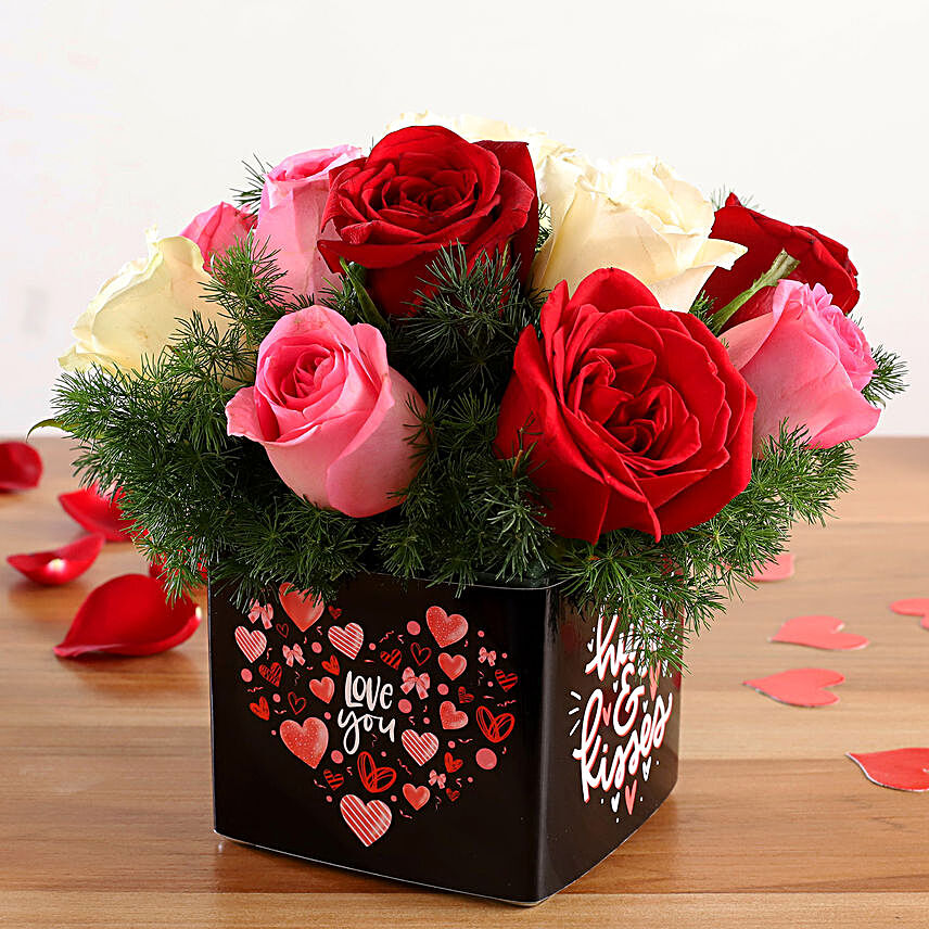 mixed roses arrangement for valentine:Send Flowers to Ballia