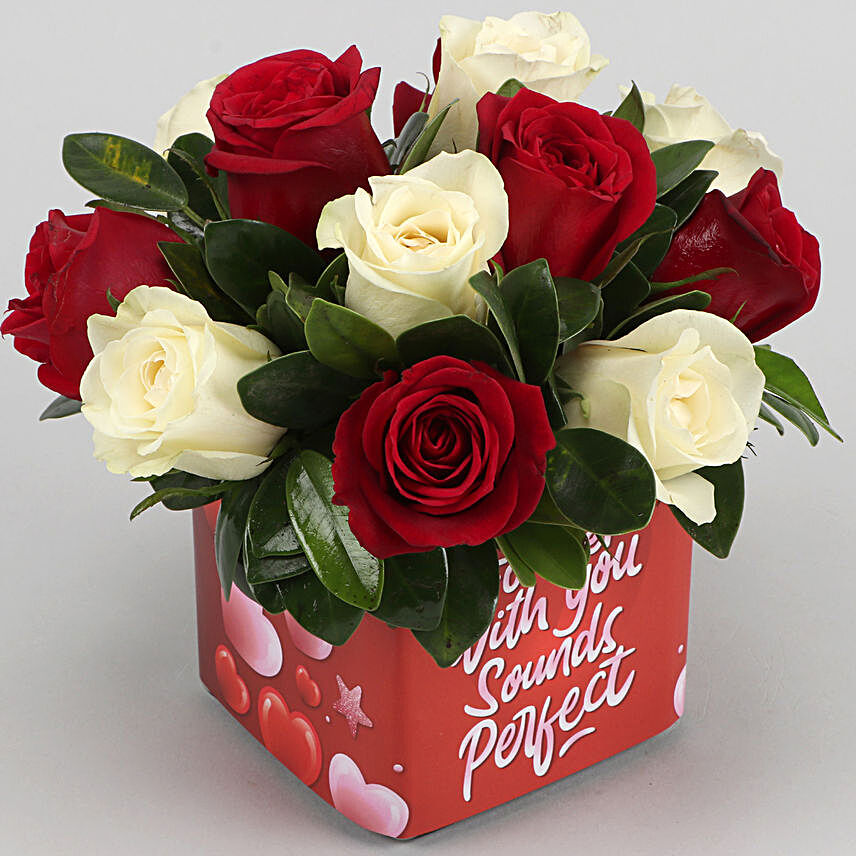 Red & White Roses Forever With U Vase