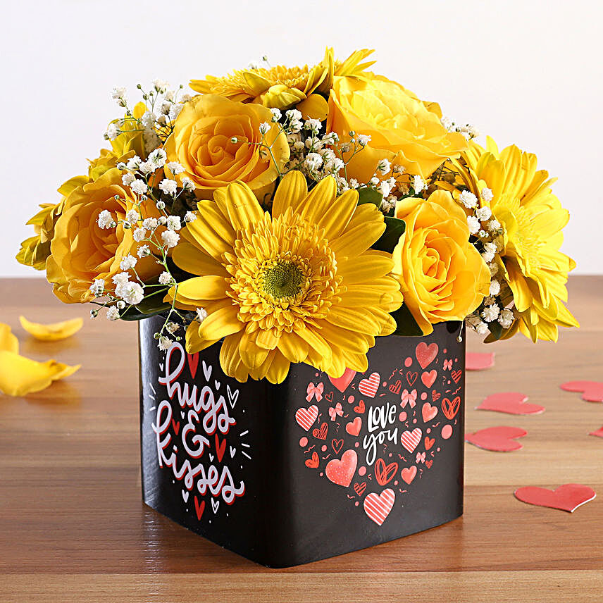 Yellow Roses & Gerberas In Love You Sticker Vase