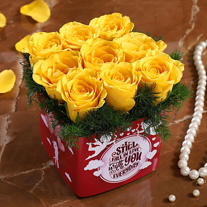 Yellow Roses In Fall In Love Sticker Vase