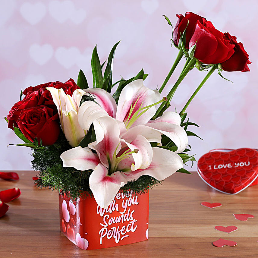 rose n lily arrangement for valentine