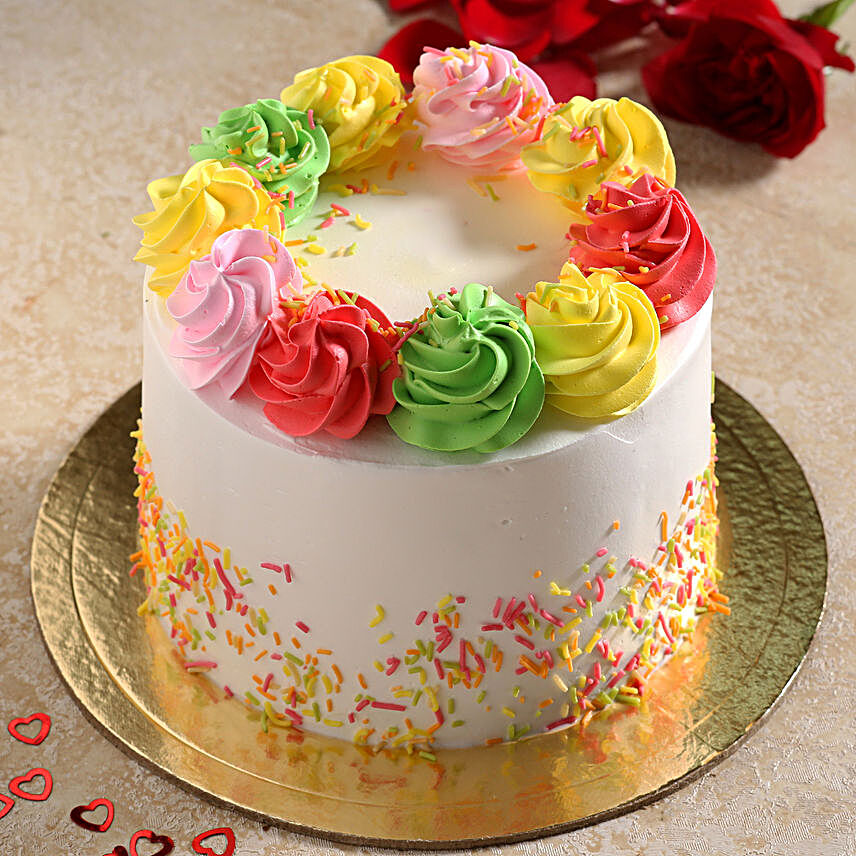 Colourful Flowers 5 Layer Vanilla Cake