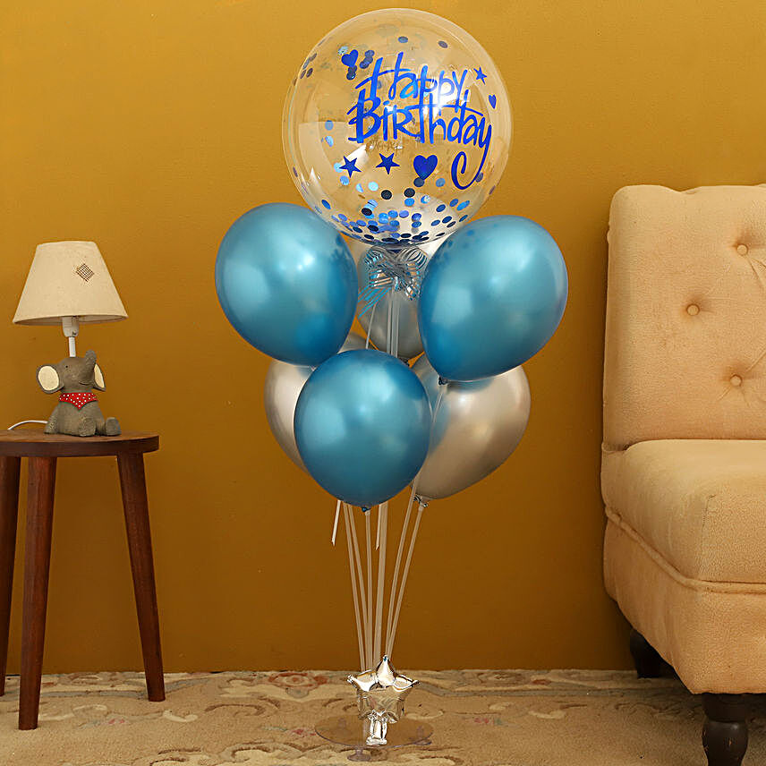 Blue Theme Birthday Balloon Bouquet:Balloon Bouquets
