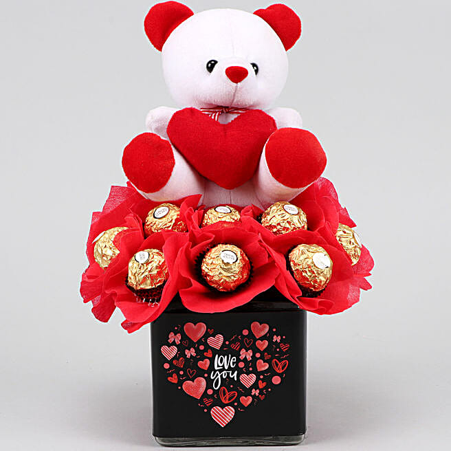 Buy/Send Love Teddy With Ferrero Rocher Gift Wish Tree Online- FNP