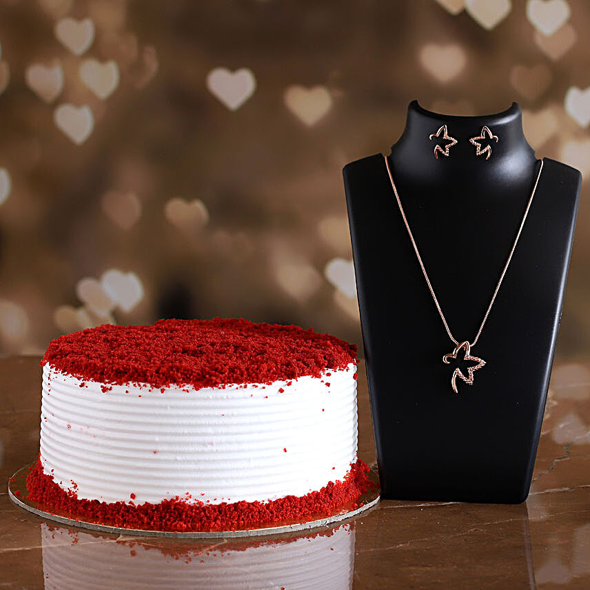 Love Inspired Red Velvet Cake & Pretty Necklace Set