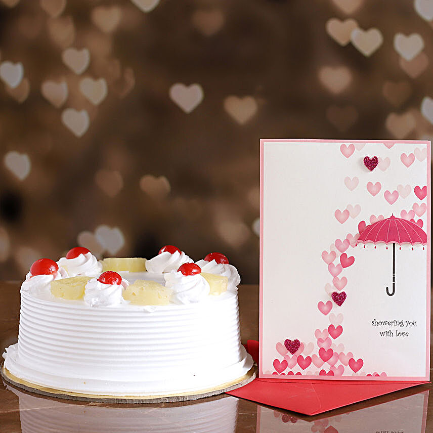 Red Cherry Pineapple Cake & Love Umbrella Card