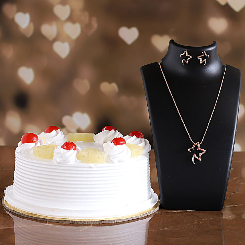 Red Cherry Pineapple Cake & Pretty Necklace Set