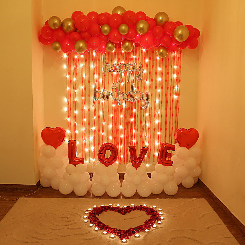 V Day Special Horizontal Arch Balloon Decor:balloons-n-flowers-decoration-services