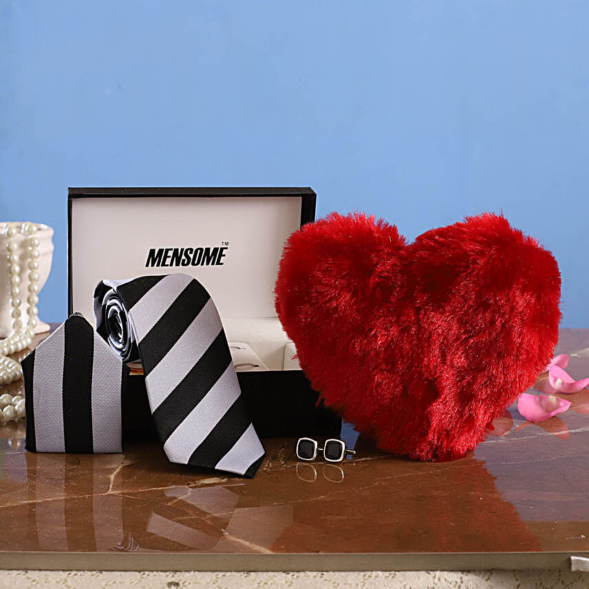 Mensome Striped Neck Tie Gift Set & Red Heart