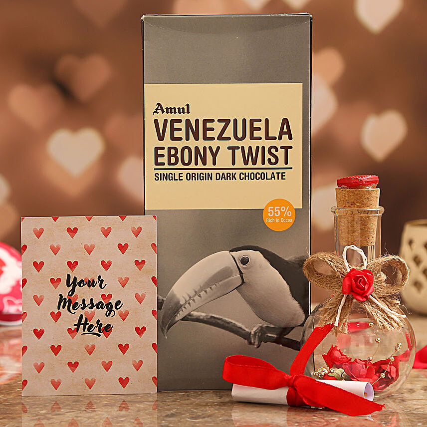 Personalised Message Love Bottle & Amul Chocolate Bar