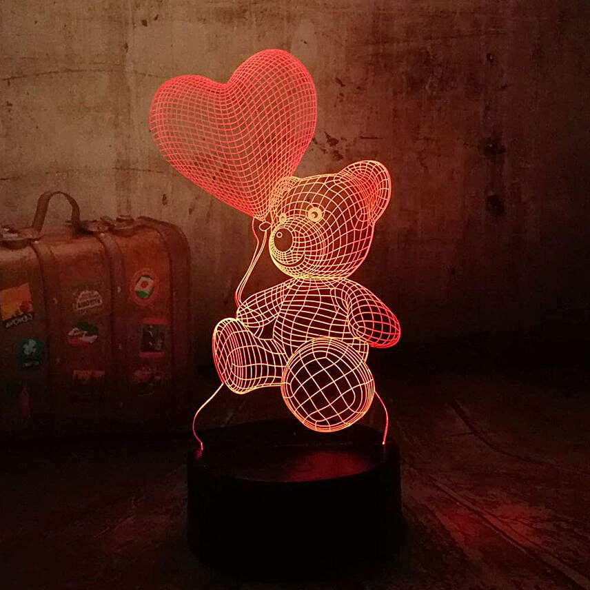 3D LED Hologram Teddy With Balloon Night Light Color Changing Lamp