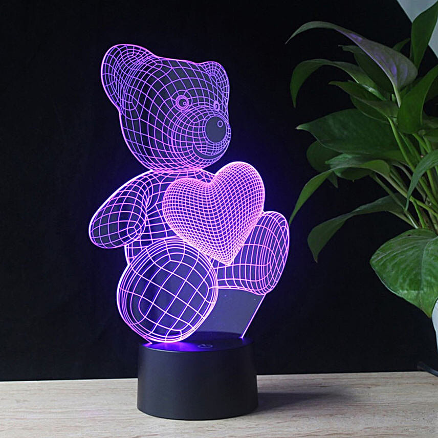 3D LED Hologram Teddy With Heart Night Light Color Changing Lamp