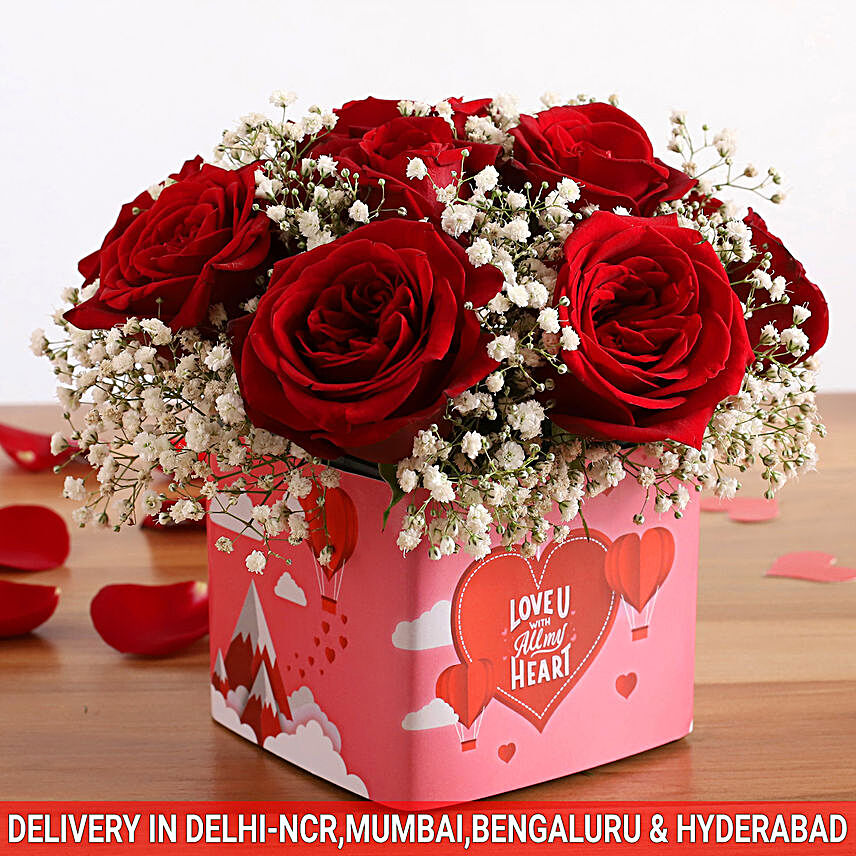Special Red Roses In Love You Vase