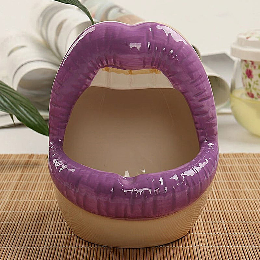 Purple Lips Shaped Ceramic Ashtray
