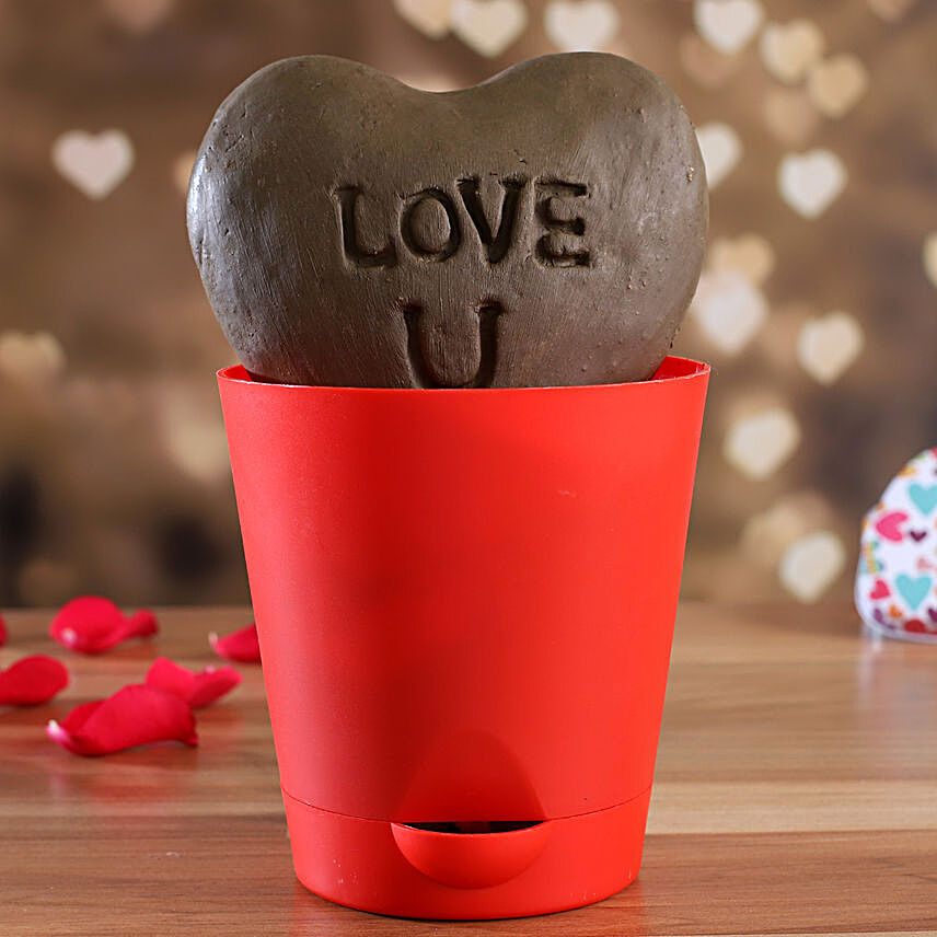 Love U Heart Plant In Red Vase