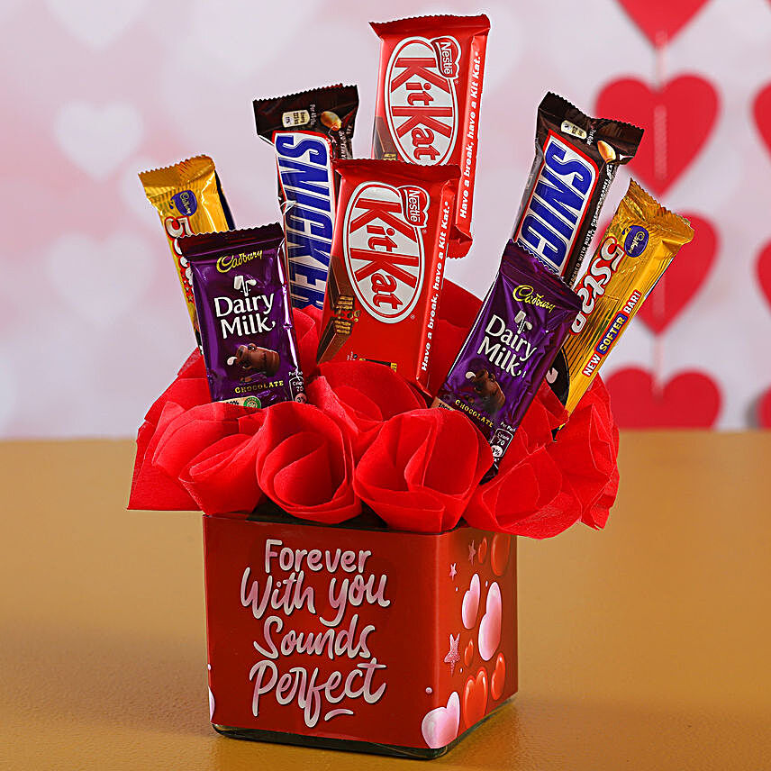 Assorted Chocolates In Forever With You Vase:Send Chocolate Bouquet