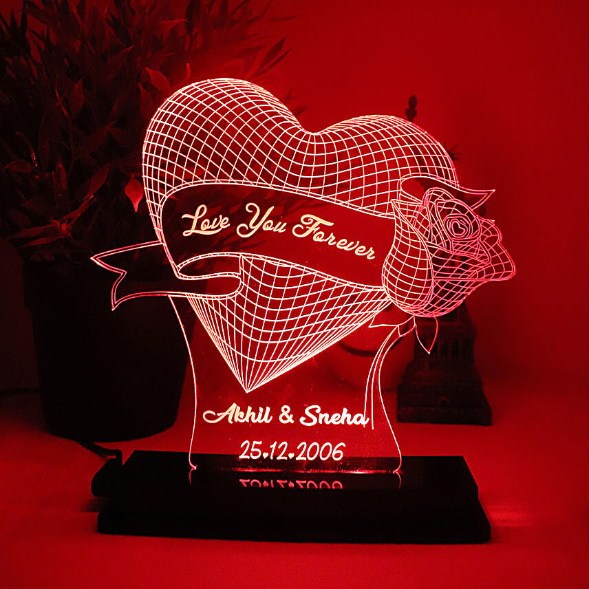 Personalised Rose Heart LED Lamp