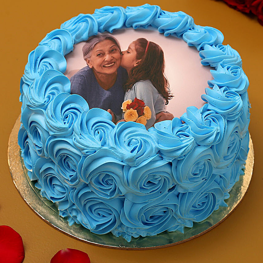 Blue Roses Photo Chocolate Cake:Send Photo Cakes to Bengaluru