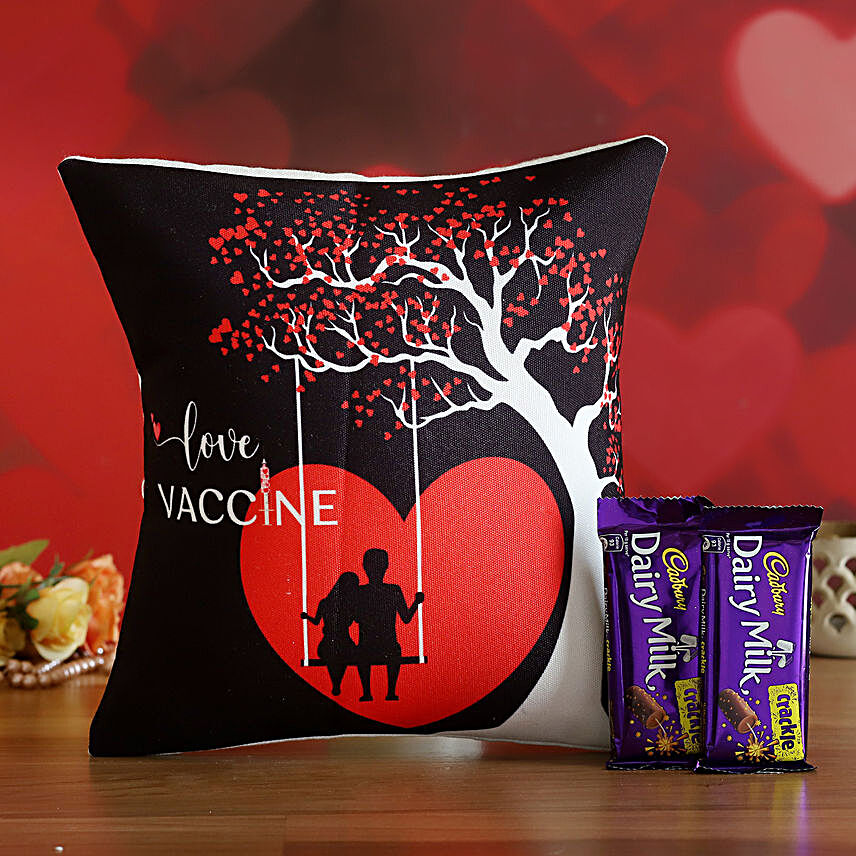 V'Day Special Love Vaccine Cushion And Kitkat