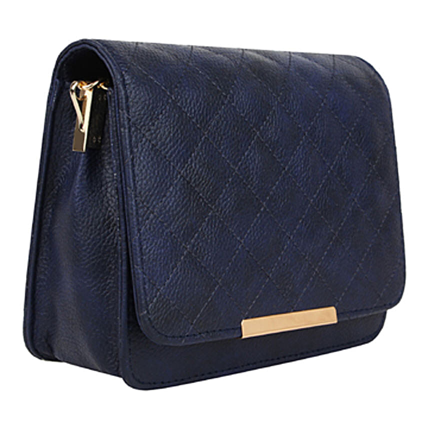 Vivinkaa Leatherette Quilt Embroidered Sling Bag- Navy