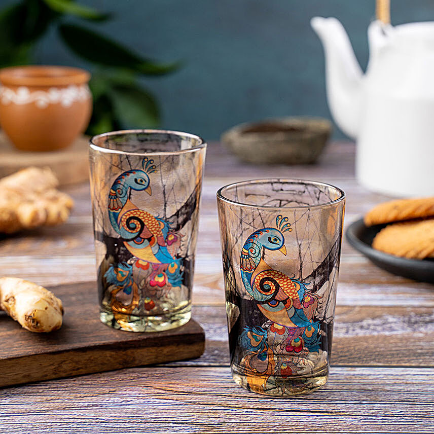 Kolorobia Charismatic Peacock Chai Glass- Set Of 2