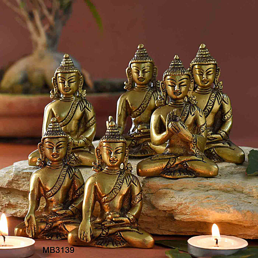 Solid Brass Buddha With Kundal- Set Of 6