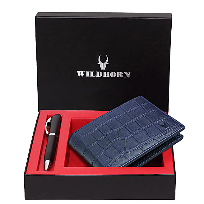 Buy/Send Wildhorn Bi Fold Leather Wallet Gift Set Blue Online FNP