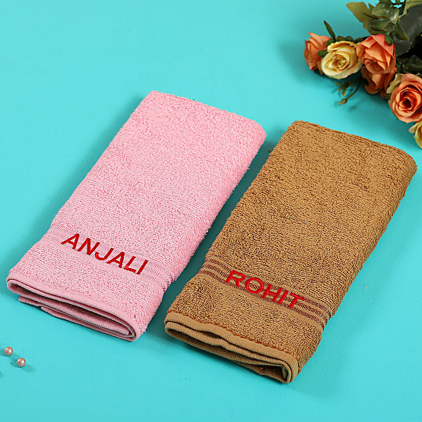 Personalised Brown And Pink Cotton Hand Towels