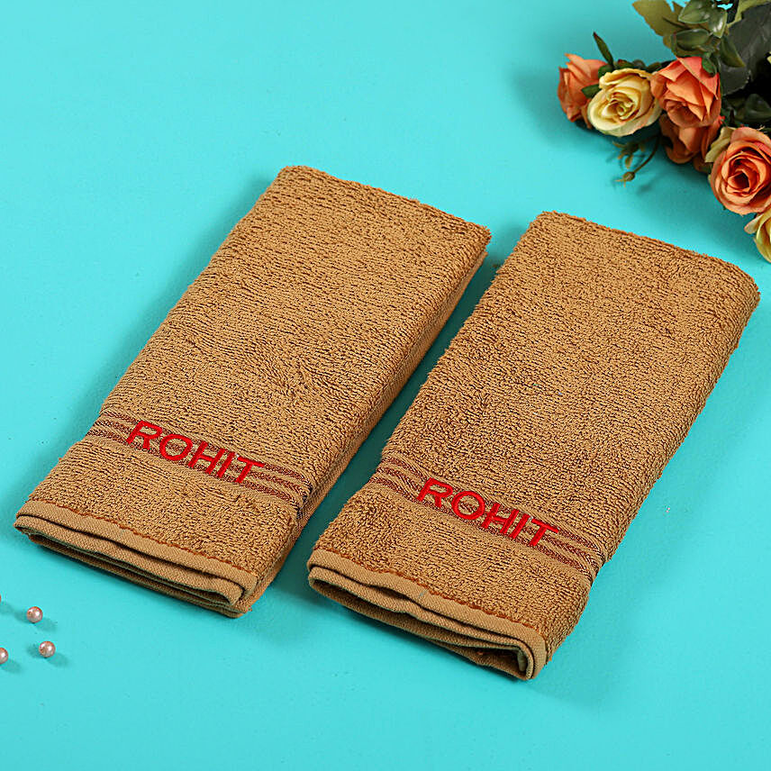 Personalised Light Brown Cotton Hand Towel Pack Of 2