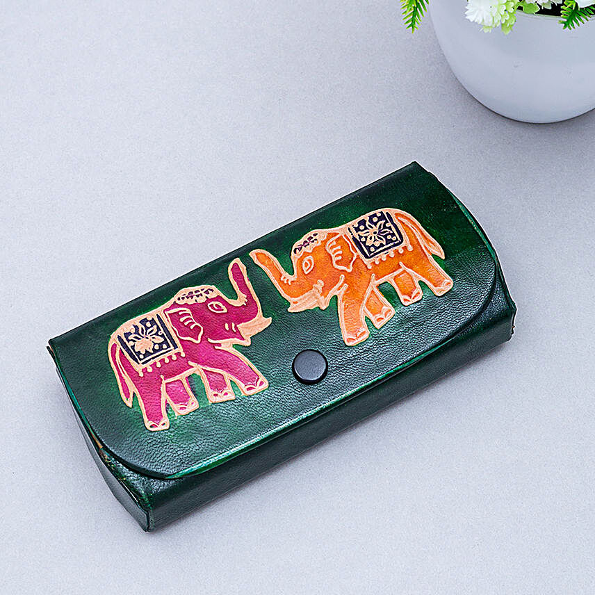 Elephant Print Leather Case For Sunglasses Green