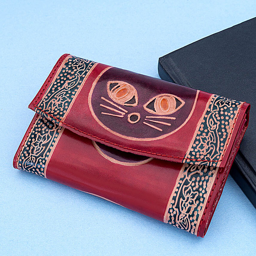 Hand Painted Women s Leather Wallet Burgundy