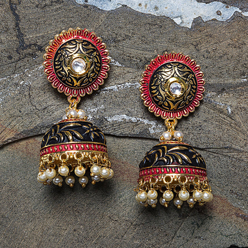 Green Gold Plated Dome Shape Jhumkas