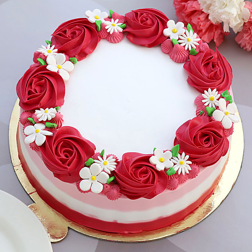 Lovely Red Roses Around Chocolate Cake