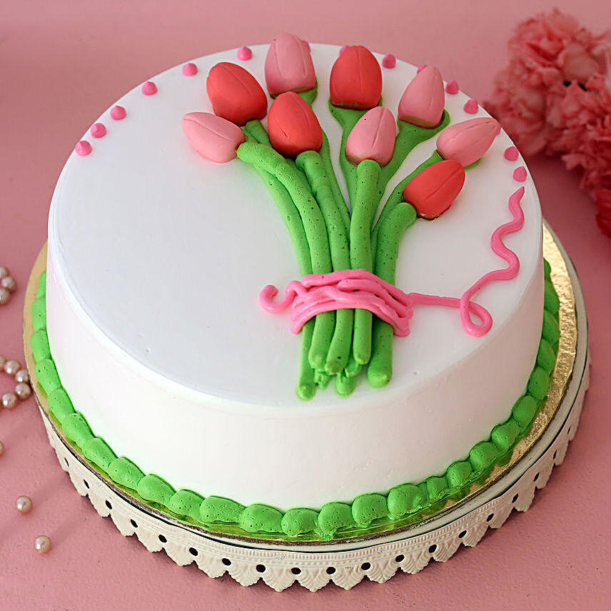 Beautiful Tulips Bunch Pineapple Cake:Karwa Chauth Gift For Mother In Law
