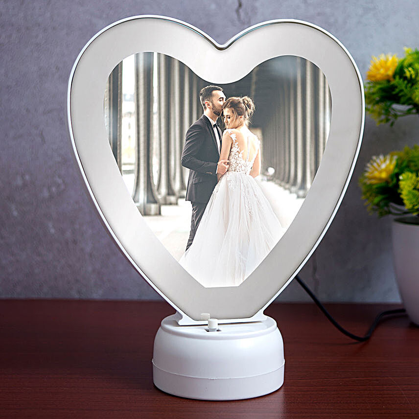 Heart Shape LED Magic Mirror Table Top Photo Frame:Personalised Photo Frames for Anniversary