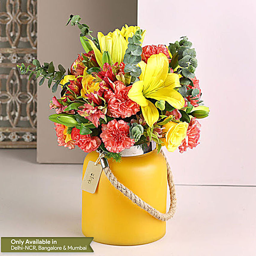 Online Carnations & Asiatic Lilies Arrangement:Lilies to Bengaluru