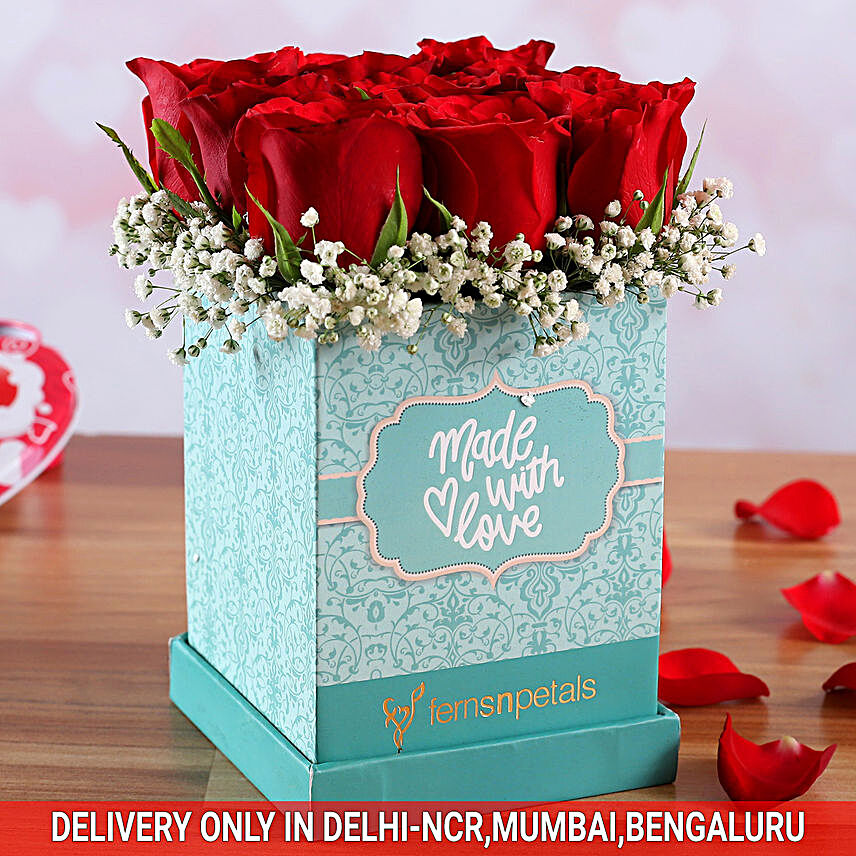 9 Red Roses Made With Love Box