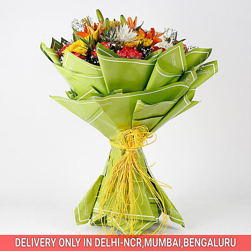 Exquisitely Tied Mixed Flowers Bouquet